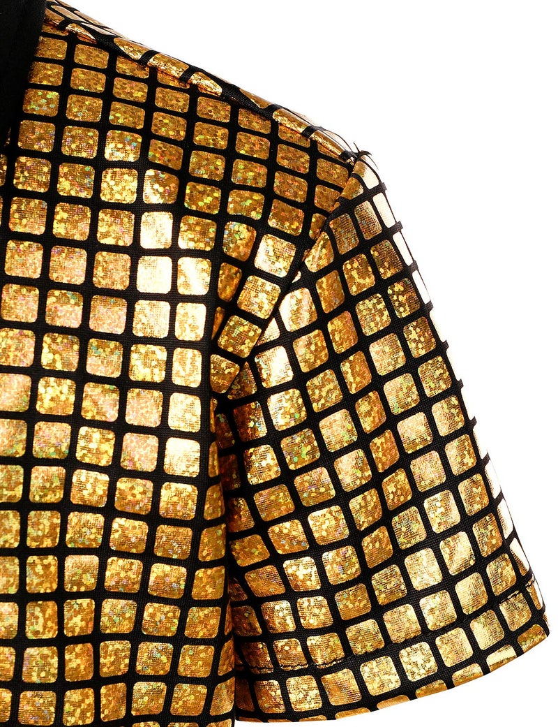 JOGAL Boy's Dress Shirt Sequins Button Down Shirts 70s Disco Party Costume 10 Gold - Image 5